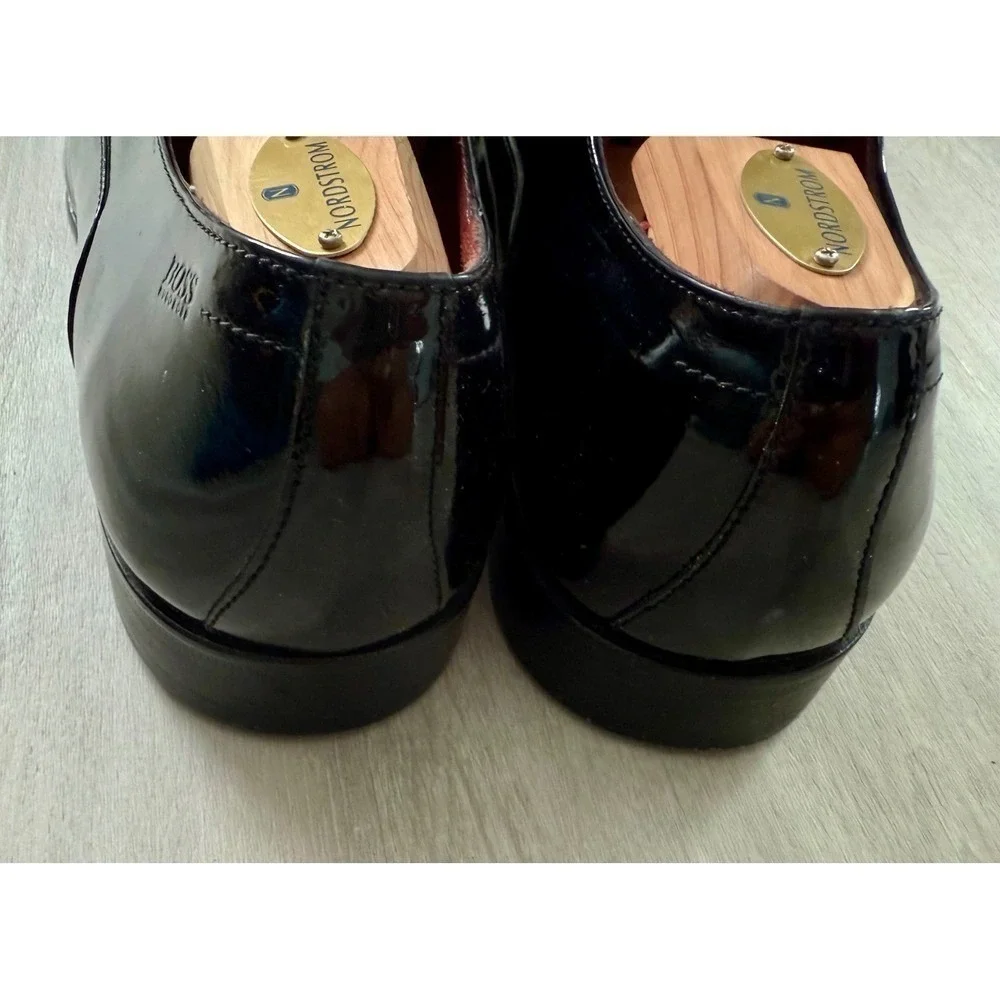 BOSS Hugo Boss Black Patent Leather Oxford Dress Shoes Men 11.5 Wide Tuxedo